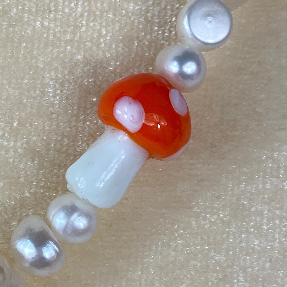 Multi Color Glass Bead Mushroom Pearl Necklace 20 Inches Necklace - Picture 7 of 8